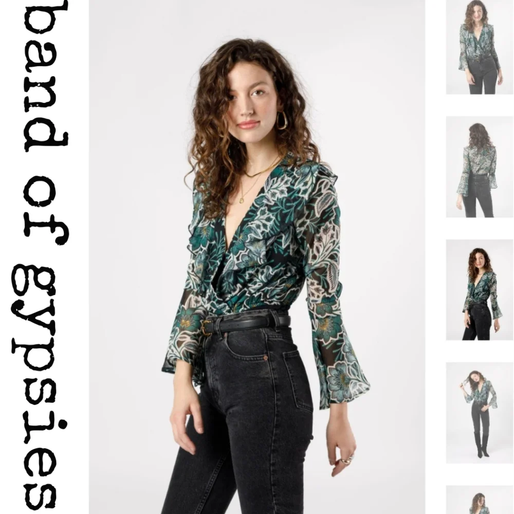 BONNIE EMERALD FLORAL LONG SLEEVE BODYSUIT - Picture 4 of 4